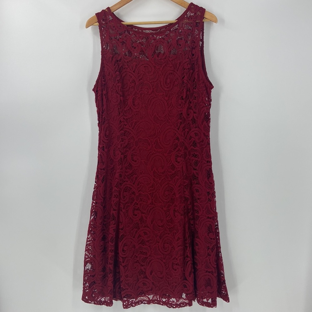 Liz Claiborne burgundy lace fit and flare dress elegant